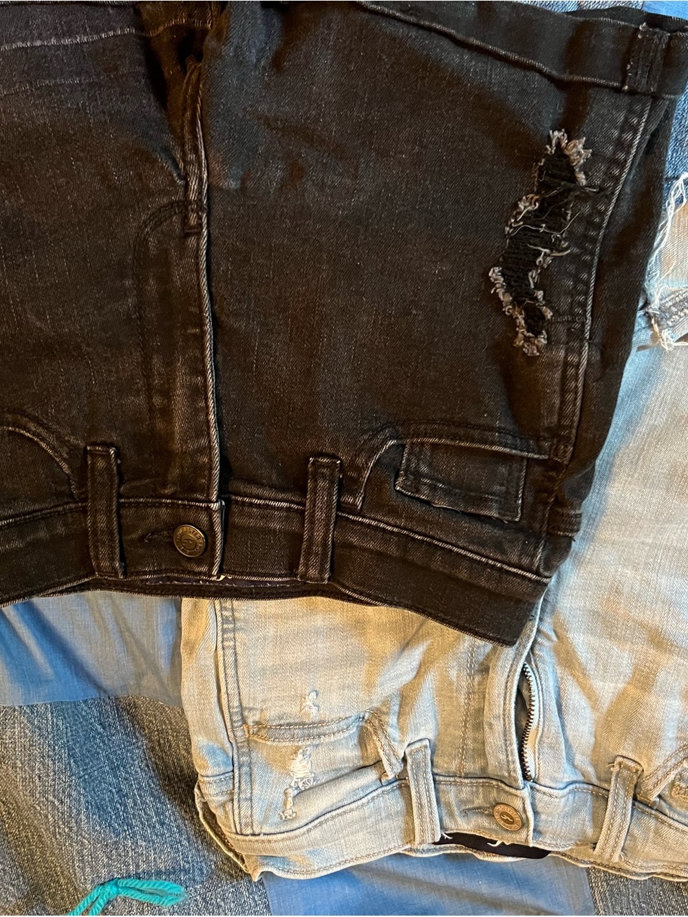 2 pair of shorts….Distressed Black Denim shorts and light blue Jean shorts